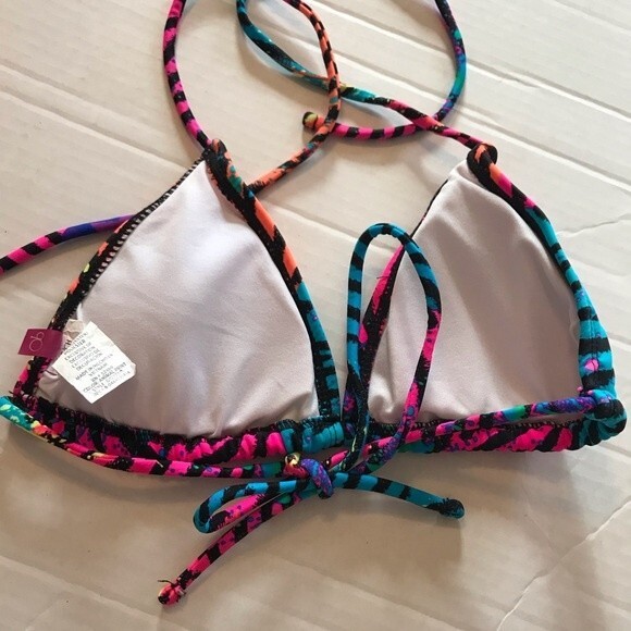 OP Size 3-5 Pink Blue Animal Print Triangle Bikini Lined Adjustable Tie - Picture 4 of 8